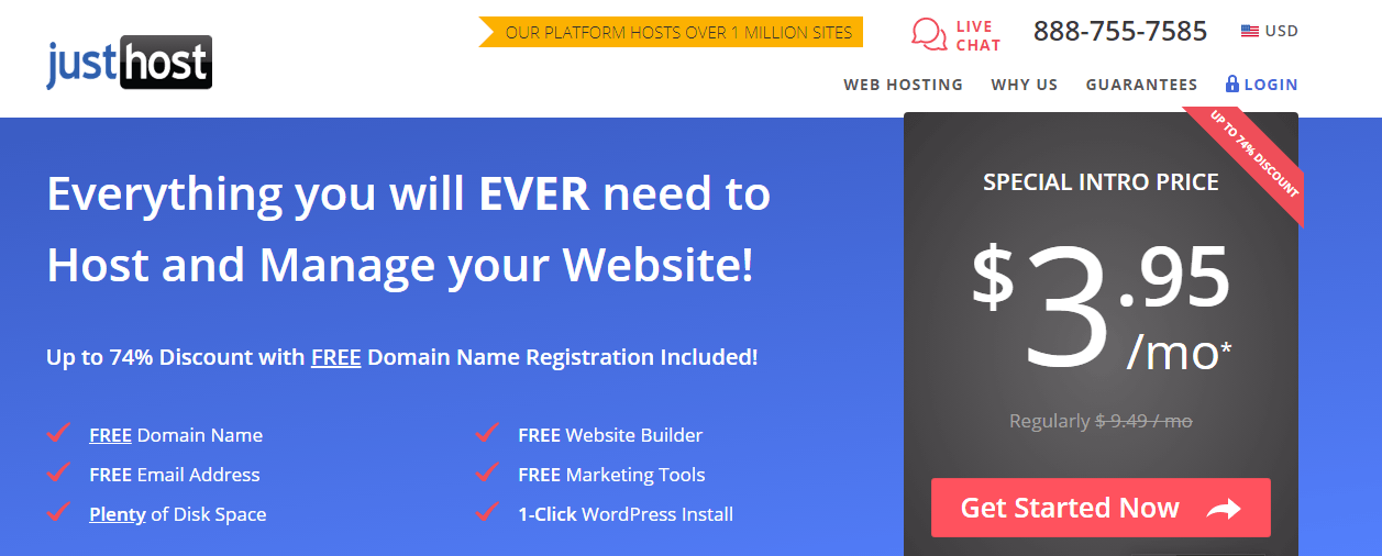 justhost cheap web hosting wordpress 